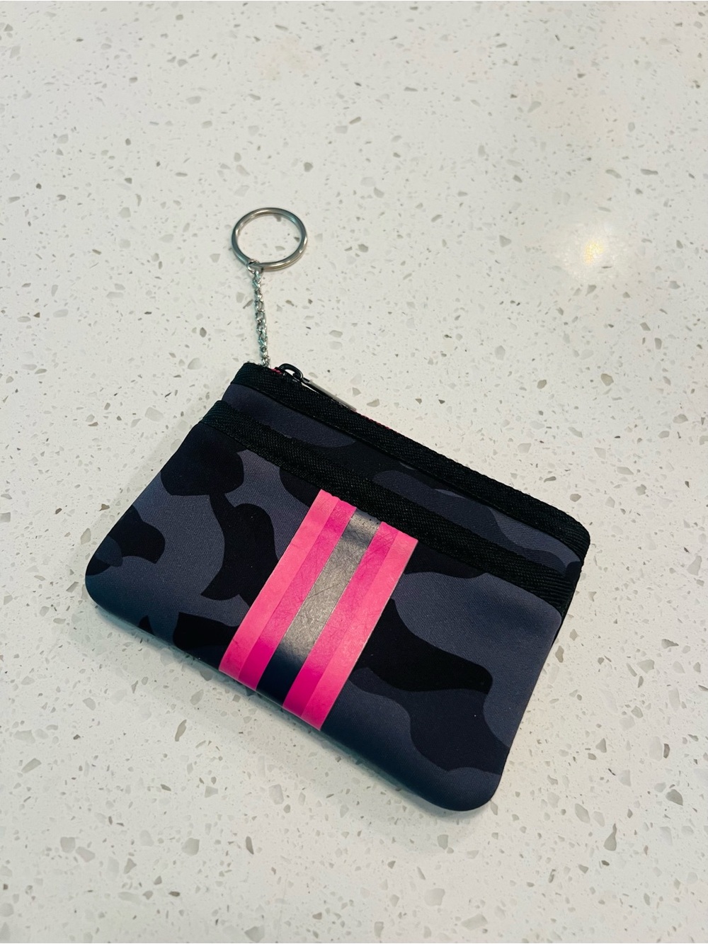 HAUTE SHORE Black Camo Coin Pouch with Pink Stripe Keyring